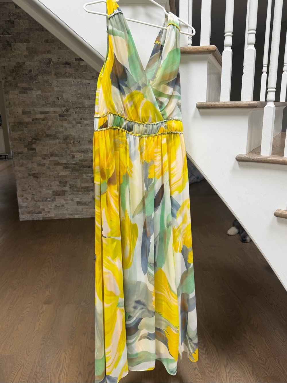White House Black Market Yellow Floral V-Neck Maxi Dress